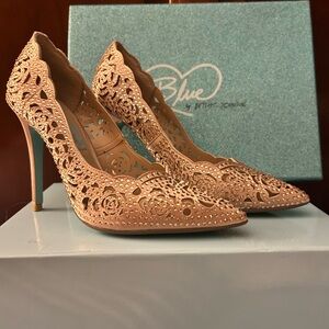 Blue by Betsey Johnson Peach Lace Heels with Ornate Cutouts